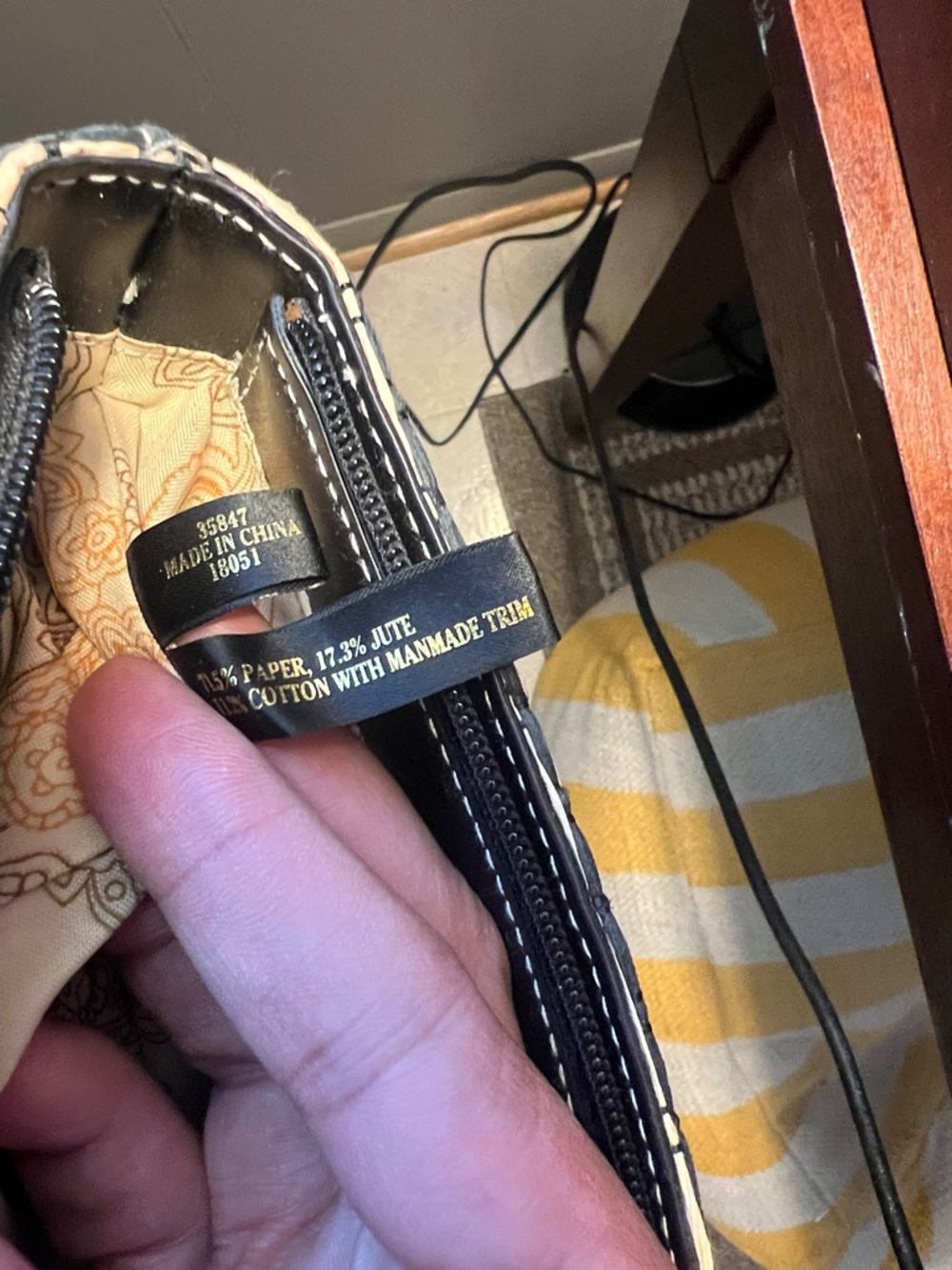 Etienne Aigner Black & Cream Woven Tote with Gold Hardware - Picture 9 of 11